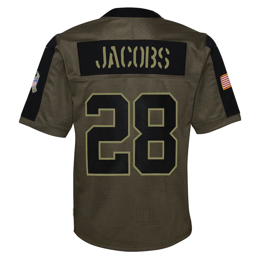 L.Raiders #28 Josh Jacobs Olive 2021 Salute To Service Game Jersey Stitched American Football Jerseys