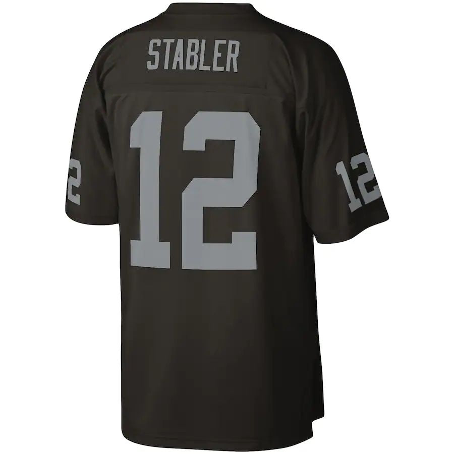 L.Raiders #12 Ken Stabler Mitchell & Ness Black Legacy Replica Jersey Stitched American Football Jerseys