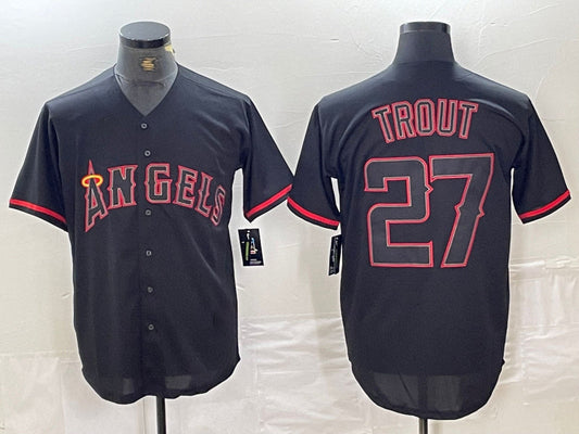 Los Angeles Angels #27 Mike Trout Lights Out Black Fashion Cool base Stitched Baseball Jerseys