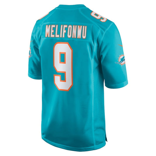 M.Dolphins #9 Ifeatu Melifonwu Aqua Team Game Stitched American Football Jerseys