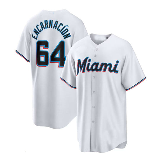 Miami Marlins #64 Jerar Encarnaci¨?n White Home Replica Player Jersey Baseball Jerseys