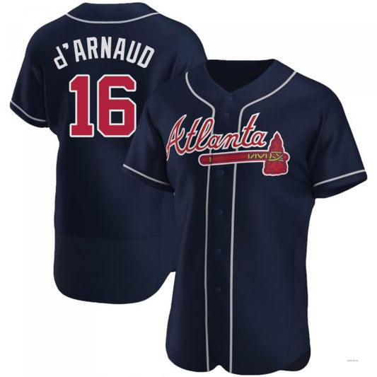 Atlanta Braves #16 Travis d?ˉArnaud Navy Alternate Jersey Stitches Baseball Jerseys