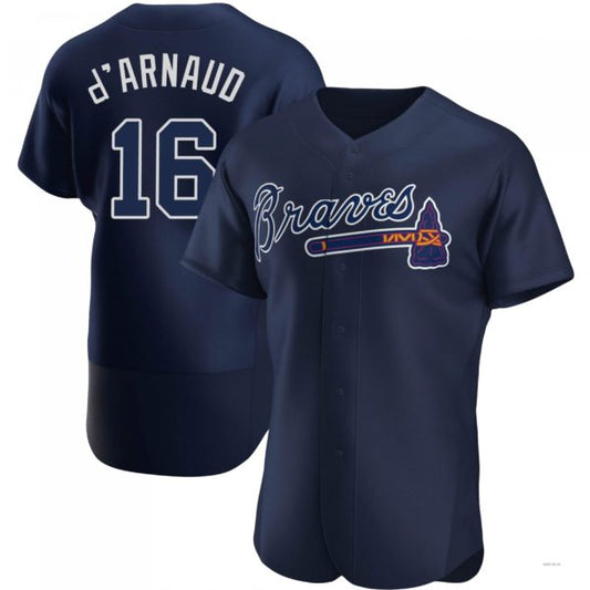 Atlanta Braves #16 Travis d?ˉArnaud Navy Alternate Team Name Jersey Stitches Baseball Jerseys