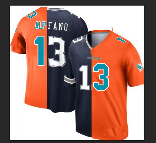 M.Dolphins #13 Alpfano Aqua Game Retired Player Jersey Stitched American Football Jerseys