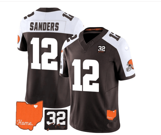 C.Browns #12 Shedeur Sanders Brown/White 2023 Memorial Stitched American Football Jerseys