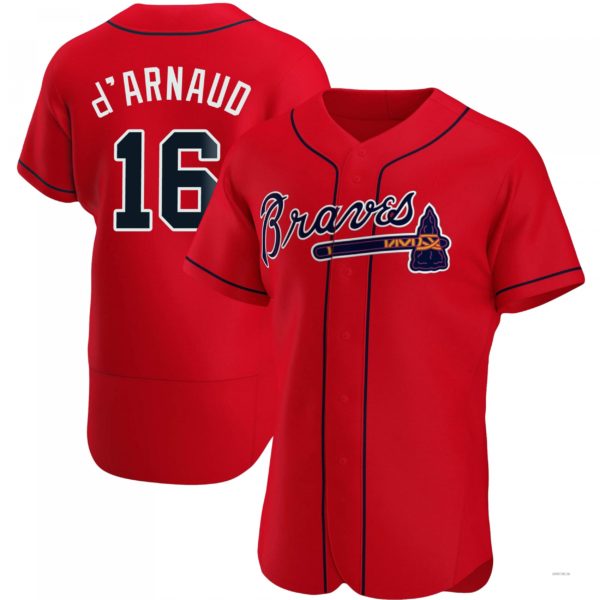 Atlanta Braves #16 Travis d?ˉArnaud Red Alternate Jersey Stitches Baseball Jerseys