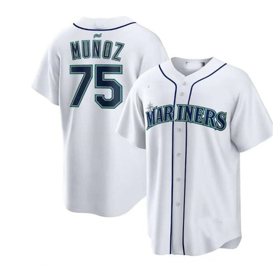 Seattle Mariners #75 Andrés Mu?oz White Home Replica Player Jersey Baseball Jerseys