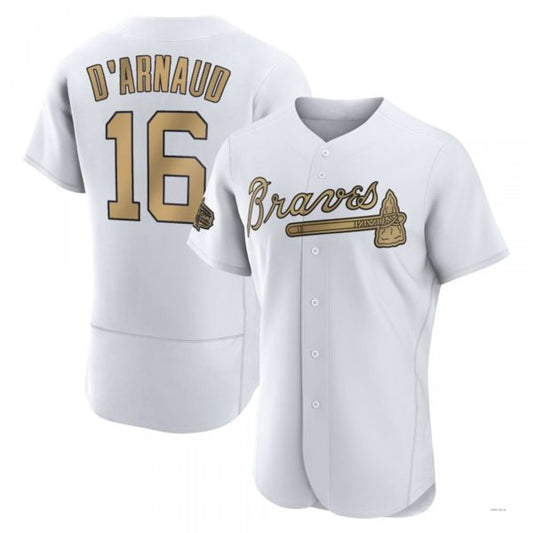 Atlanta Braves #16 Travis d?ˉArnaud White Authentic 2022 All-Star Jersey Stitches Baseball Jerseys