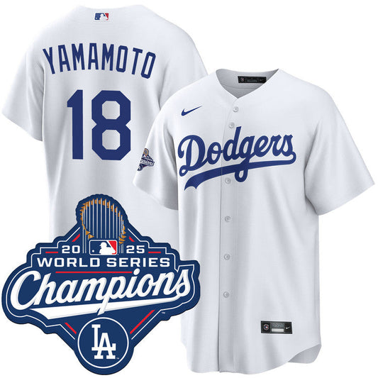 Yoshinobu Yamamoto Los Angeles Dodgers Home 2025 World Series Champions Jersey - White