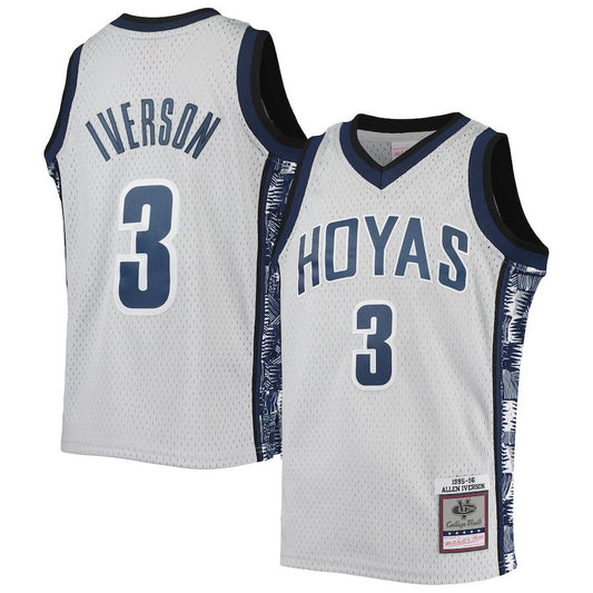 G.Hoyas #3 Allen Iverson Mitchell & Ness 1995-96 Replica Swingman Jersey Gray Stitched American College Jerseys