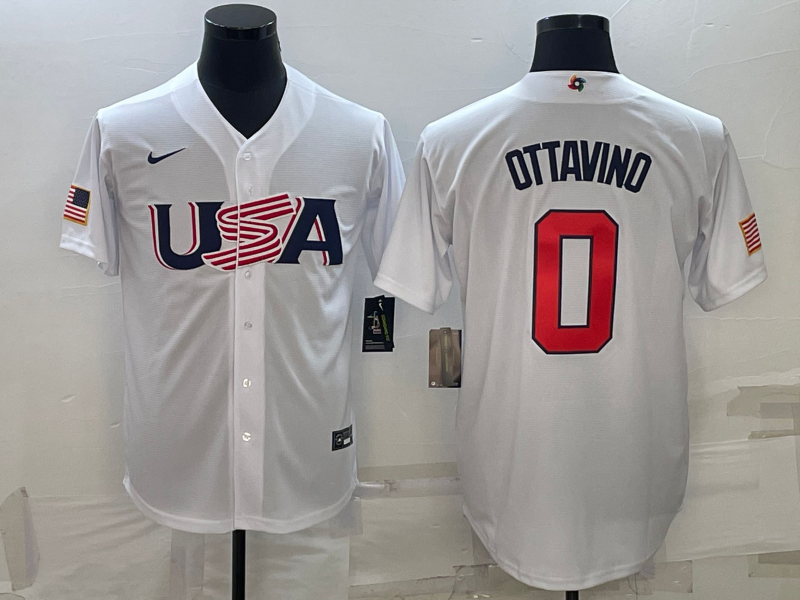 Men's 2023 World Baseball Classic #0 Adam Ottavino USA White jersey