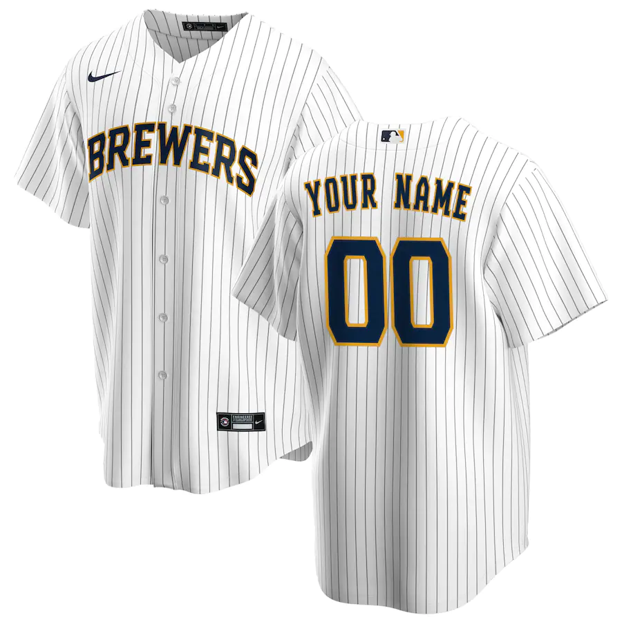 Men's Milwaukee Brewers White Alternate Replica Custom Jersey1