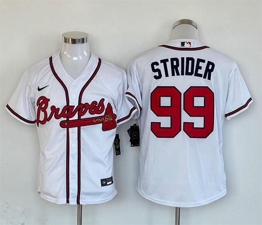 Men's Atlanta Braves Spencer Strider #99 White Replica Player Jersey1
