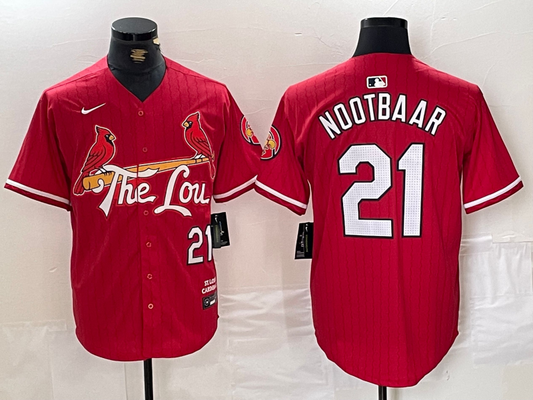 Men's St. Louis Cardinals Lars Nootbaar #21 Red 2024 City Connect Limited Player Jersey1