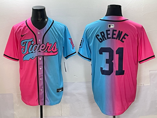 Men's Detroit Tigers Riley Greene #31 Pink/Blue Player Jersey