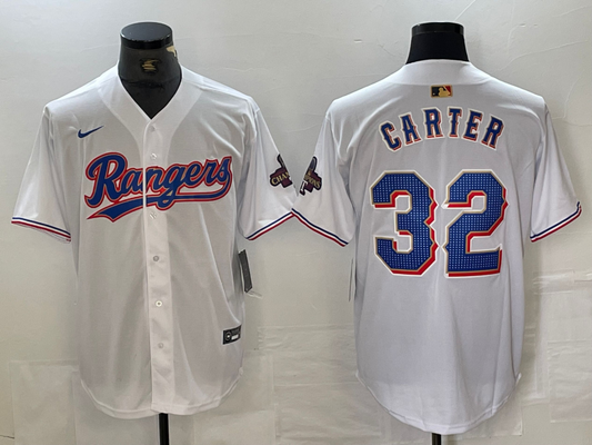 Men's Texas Rangers Evan Carter #32 White 2024 Gold Collection Limited Player Jersey1