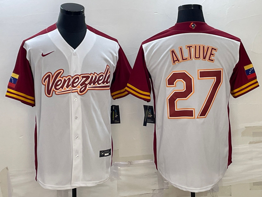Men's 2023 World Baseball Classic #27 Jose Altuve Venezuela White jersey