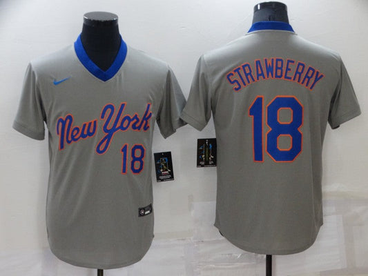 Men's New York Mets Darryl Strawberry #18 Gray Replica Player Jersey1