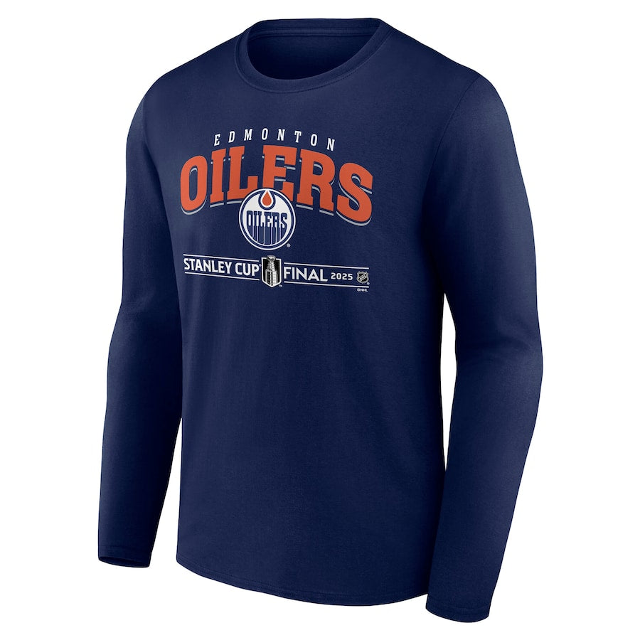 Men's Edmonton Oilers Navy 2025 Stanley Cup Final Custom Long Sleeve T-Shirt