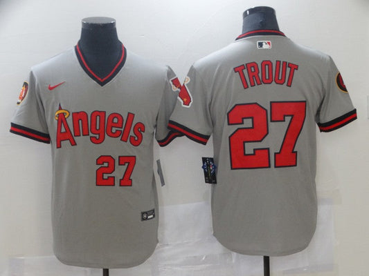 Men's Los Angeles Angels Mike Trout #27 MLB Gray Printed Baseball Jersey1
