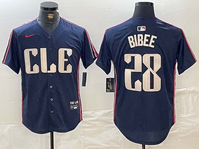 Men's Cleveland Guardians Tanner Bibee #28 Navy 2024 City Connect Limited Jersey1