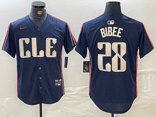Men's Cleveland Guardians Tanner Bibee #28 Navy 2024 City Connect Limited Jersey1
