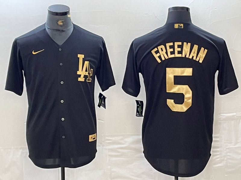 Men's Los Angeles Dodgers Freddie Freeman #5 Black Limited Player Jersey1