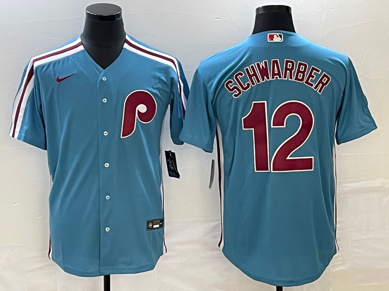 Men's Philadelphia Phillies Kyle Schwarber #12 Blue Replica Player Jersey1