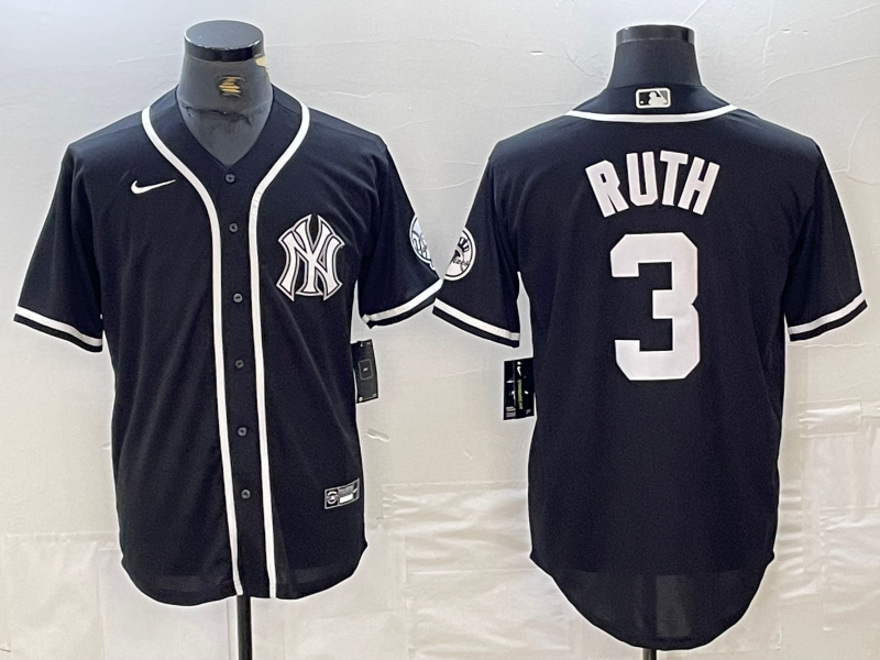 Men's New York Yankees Babe Ruth #3 Black Limited Jersey1