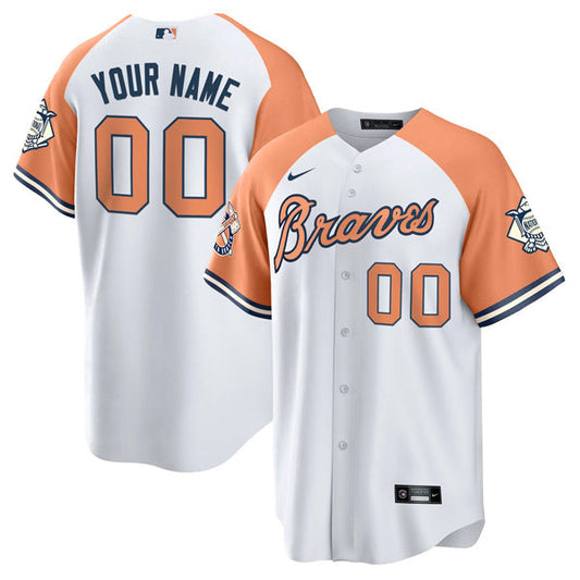 Custom Atlanta Braves Peaches n Cream Alternate Jersey - White