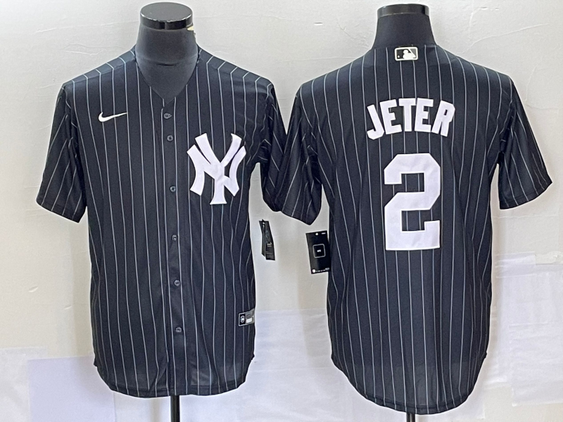 Men's New York Yankees Derek Jeter #2 Black Official Replica Player Jersey1