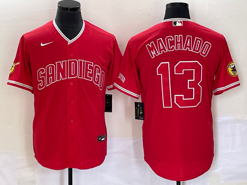 Men's San Diego Padres Manny Machado #13 Red Replica Player Jersey1