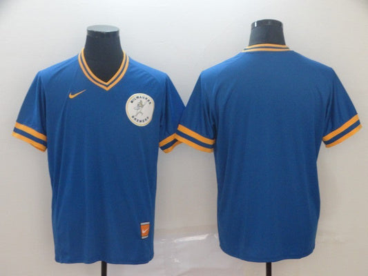 Men's Milwaukee Brewers Blue Road Cooperstown Collection Blank Jersey1