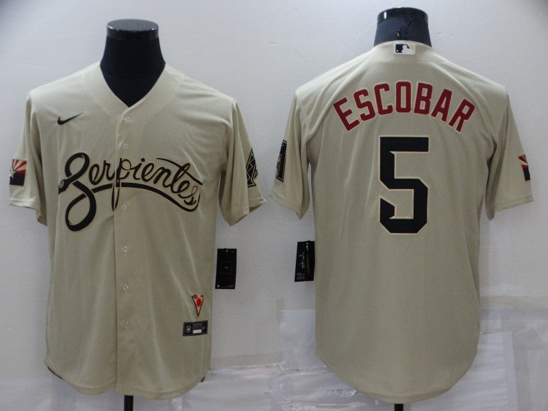 Men's Arizona Diamondbacks Eduardo Escobar #5 Beige Replica Baseball Jersey1