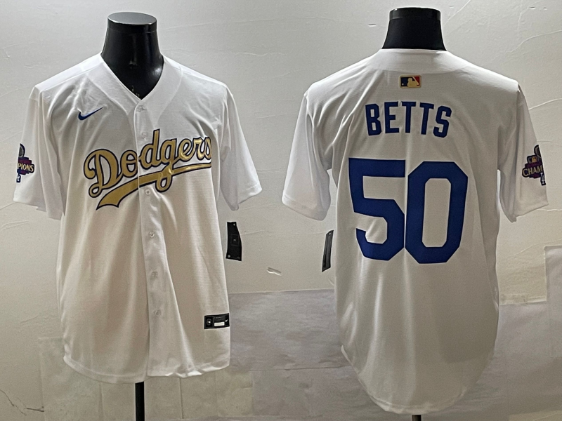 Men's Los Angeles Dodgers Mookie Betts White Player Game Jersey1