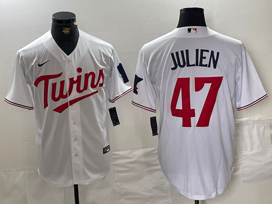 Men's Minnesota Twins Edouard Julien #47 White Home Replica Player Jersey1
