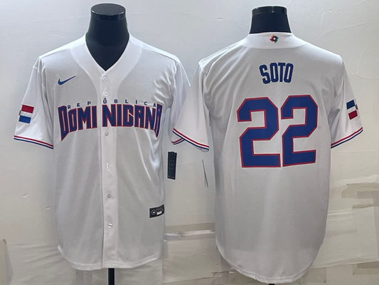 Men's 2023 World Baseball Classic #22 Juan Soto Dominican Republic White jersey