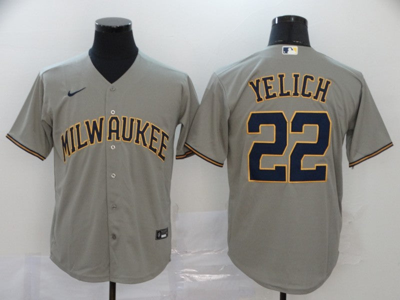 Men's Milwaukee Brewers Christian Yelich #22 Gray Player Jersey1