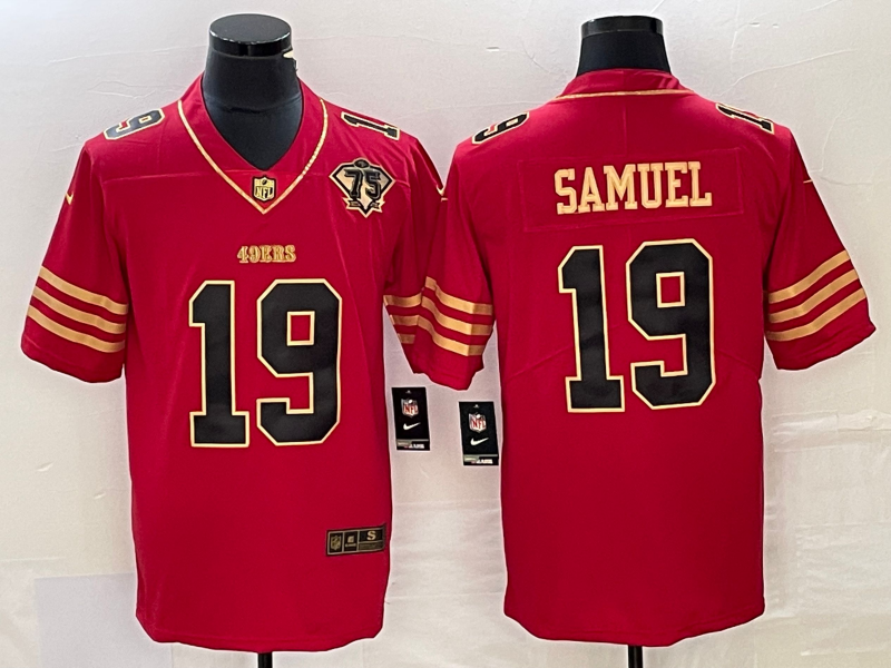 Men's San Francisco 49ers Deebo Samuel #19 Red 75th Anniversary Player Jersey1