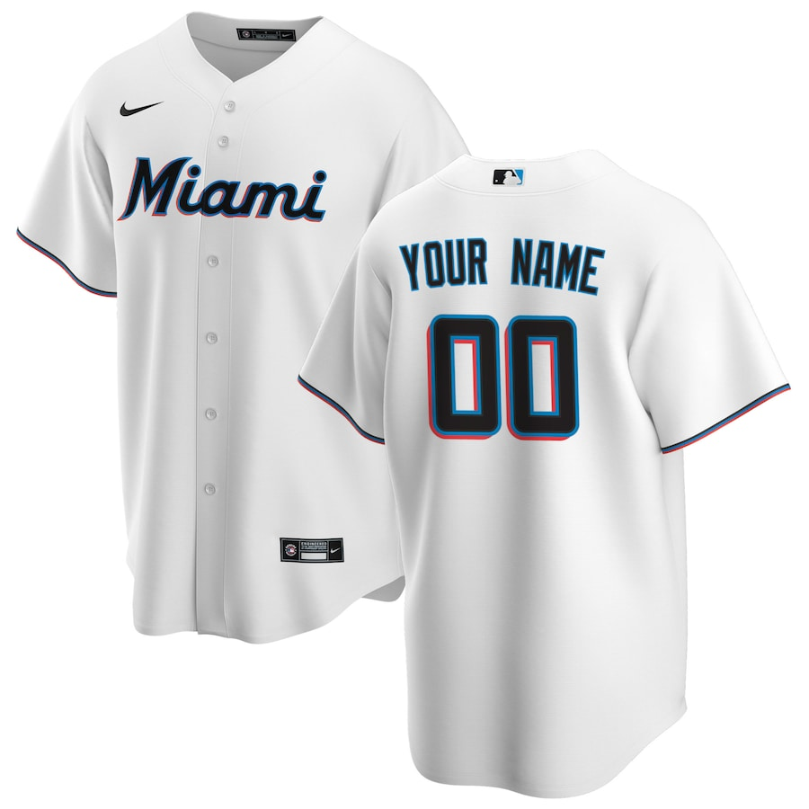 Men's Miami Marlins White Home Replica Custom Jersey1