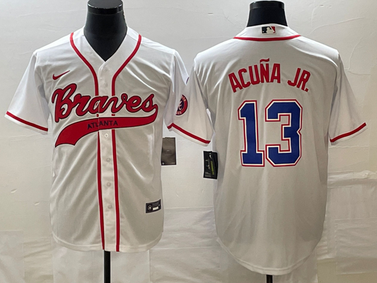 Men's Atlanta Braves Ronald Acuna Jr. #13 White Replica Player Jersey1 Joint Edition