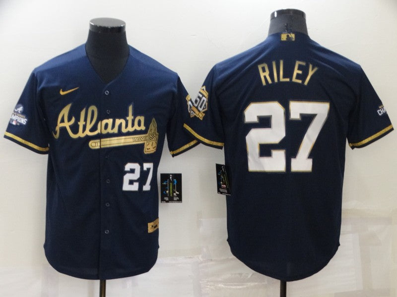 Men's Atlanta Braves Austin Riley #27 Navy Fashion Stitched Jersey1