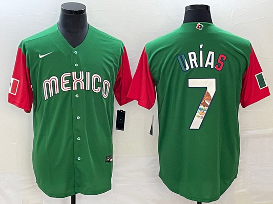 Men's 2023 World Baseball Classic #7 Julio Urias Mexico Green Player jersey