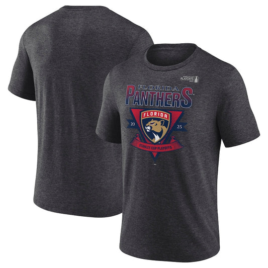 Men's Florida Panthers Fanatics Heather Charcoal 2025 Stanley Cup Playoffs Crossbar Tri-Blend T-Shirt
