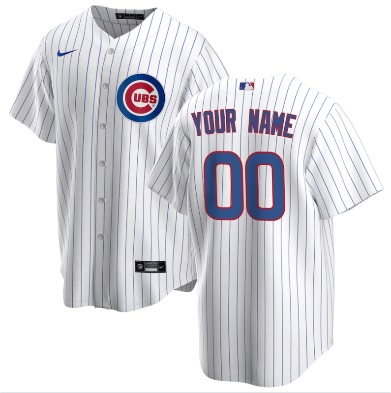 Men's Chicago Cubs White Home Replica Custom Jersey1