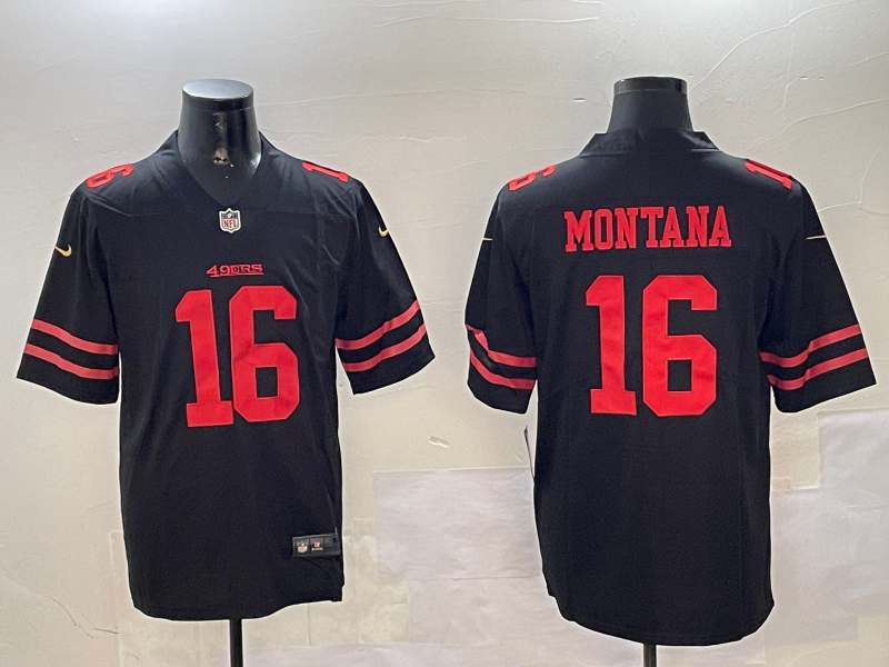 Men's San Francisco 49ers Joe Montana #16 Black Game Jersey1