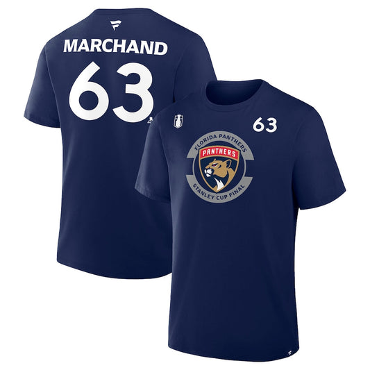 Men's Florida Panthers Brad Marchand Fanatics Navy 2025 Stanley Cup Final Authentic Pro Name & Number T-Shirt