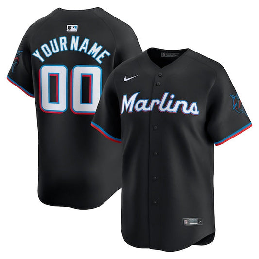 Custom Miami Marlins Alternate Limited Jersey - Black