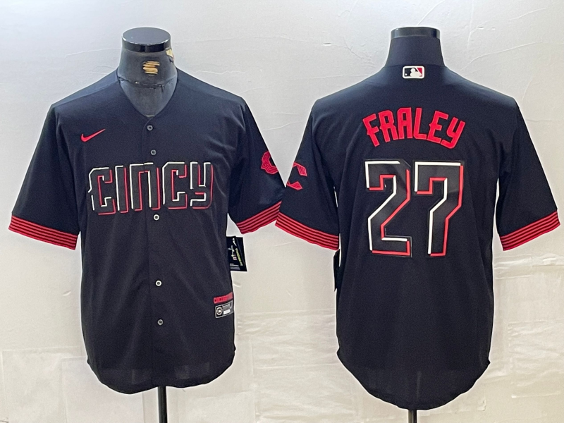Men's Cincinnati Reds Jake Fraley #27 Black City Connect Replica Player Jersey1