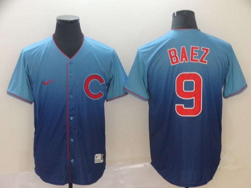 Men's Chicago Cubs Javier Baez #9 Blue Player Jersey1